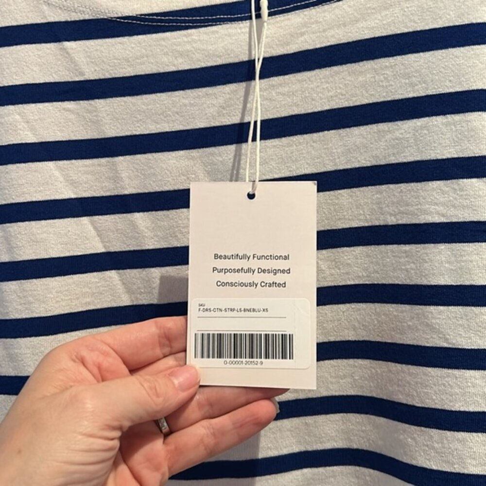 NWT EVERLANE XS organic cotton white and blue striped pull over dress - Picture 4 of 10